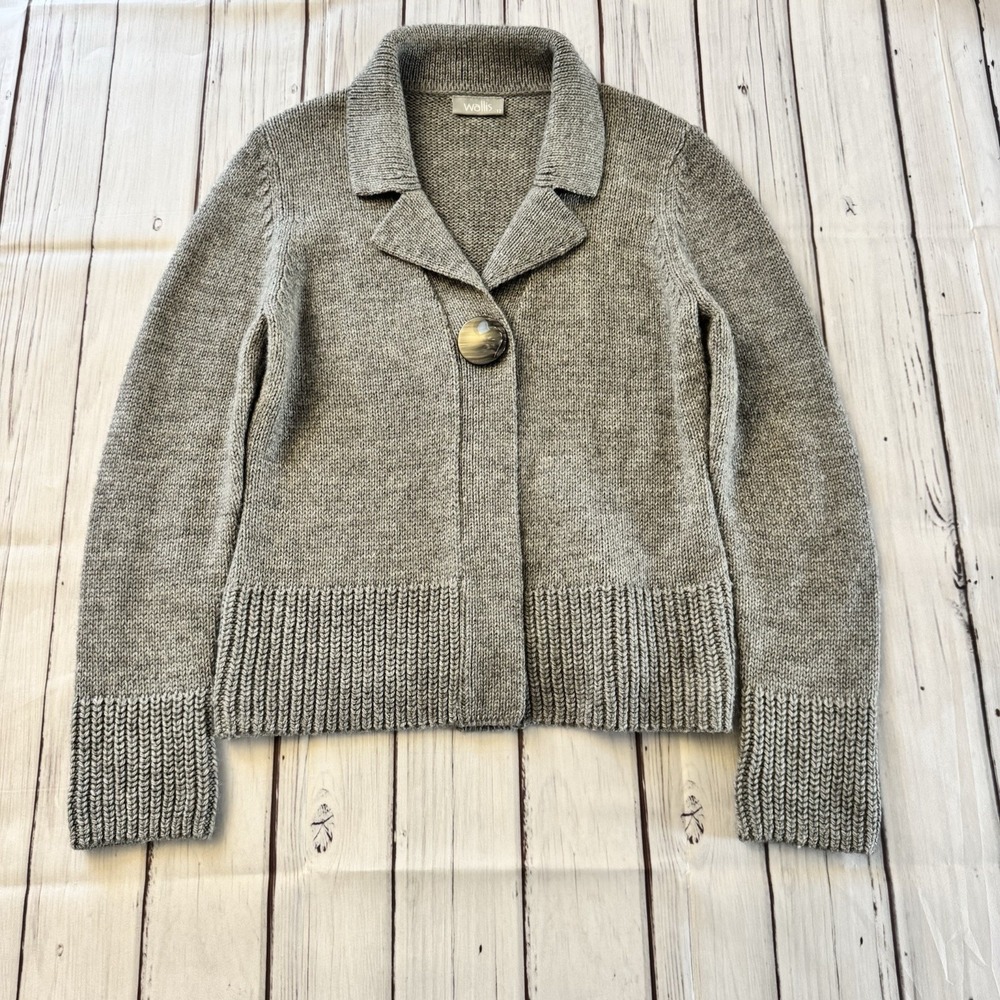Wallis Gray Wool Blend Cardigan Women's Size Medium Single Button Knit Sweater‎